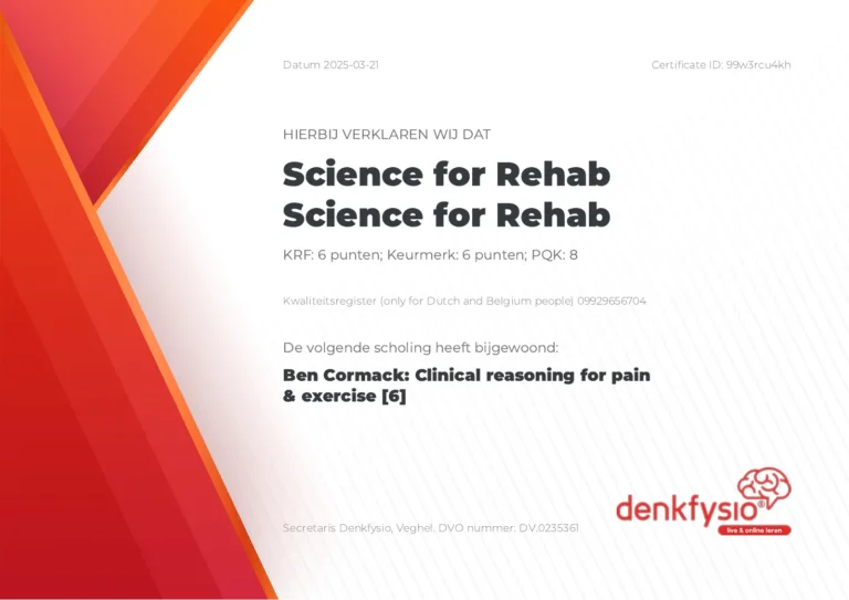 Certificaat Atilla Kaya, Ben Cormack: Clinical reasoning for pain & exercise (2025)