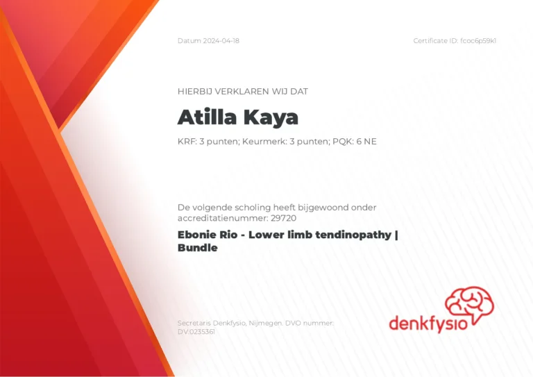 Certificaat Atilla Kaya, Ebonie Rio: Lower limb tendinopathy (2024)