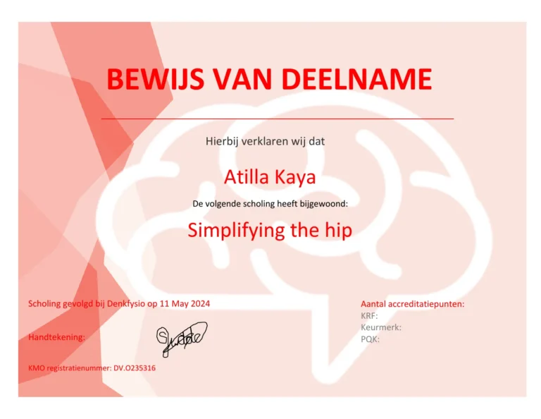 Certificaat Atilla Kaya, Simplifying the hip (2024)
