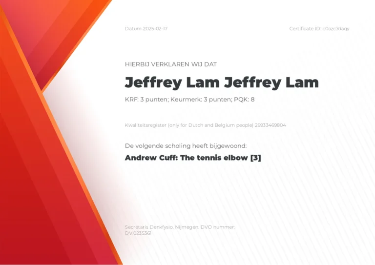 Certificaat Jeffrey Lam, Andrew Cuff: The tennis elbow (2025)