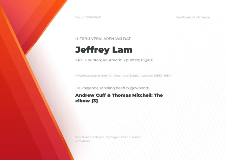 Certificaat Jeffrey Lam, Andrew Cuff en Thomas Mitchell: The elbow (2025)