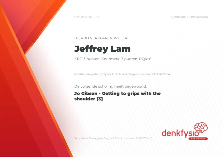 Certificaat Jeffrey Lam, Jo Gibson: Getting to grips with the shoulder (2026)